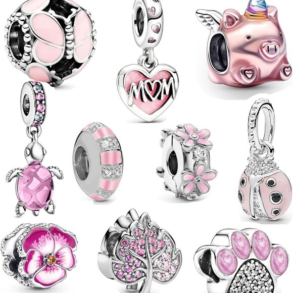 Jewelry - 10 Pack Silver Beads Charms DIY Bracelet CZ Pendant Set for Women